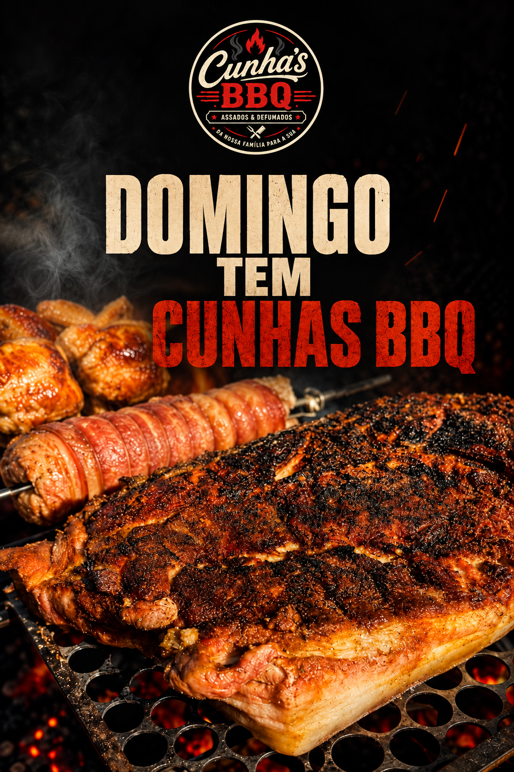 Projeto Cunhas BBQ com a frase e a fotografia completas
